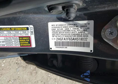2010 Honda Civic Lx-S from USA, damaged, VIN 2HGFA1F65AH518032